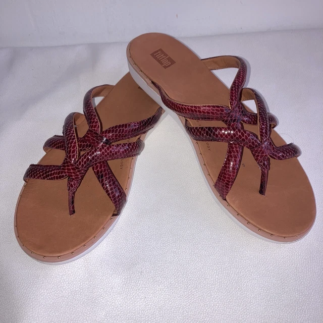 Fitflop Dressy Sandals Dk Red Snake Patent Slip On Comfort Thong Flip Flop Sz 10