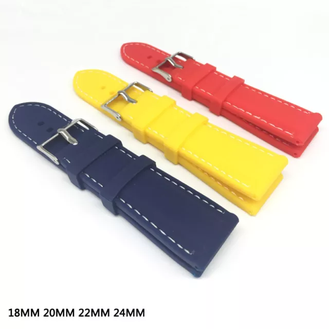 CINTURINO OROLOGIO SILICONE GOMMA BLU GIALLO ROSSO 18mm 20mm 22mm 24mm MORBIDO