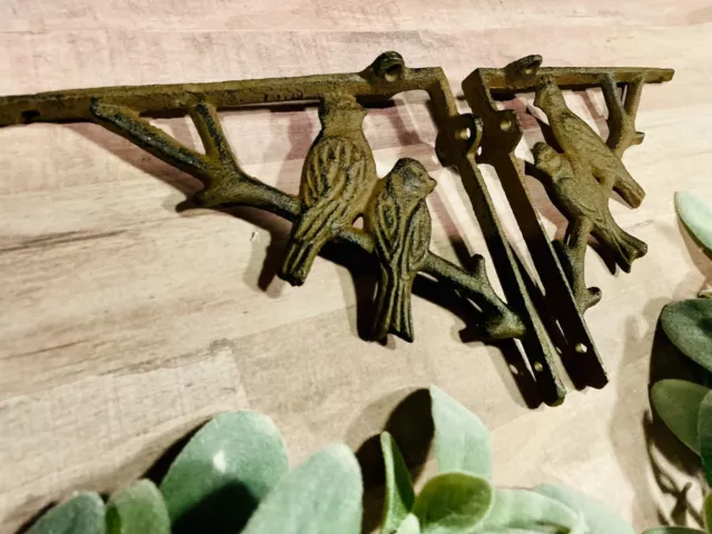 2 Cast Iron Antique Style 2 BLUE BIRD on BRANCH Brackets  Braces Shelf Bracket 2