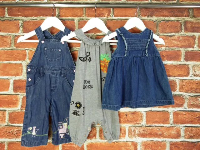 Baby Girl Bundle Age 3-6 Months Next M&S Dungarees Romper Dress Denim Set 68Cm