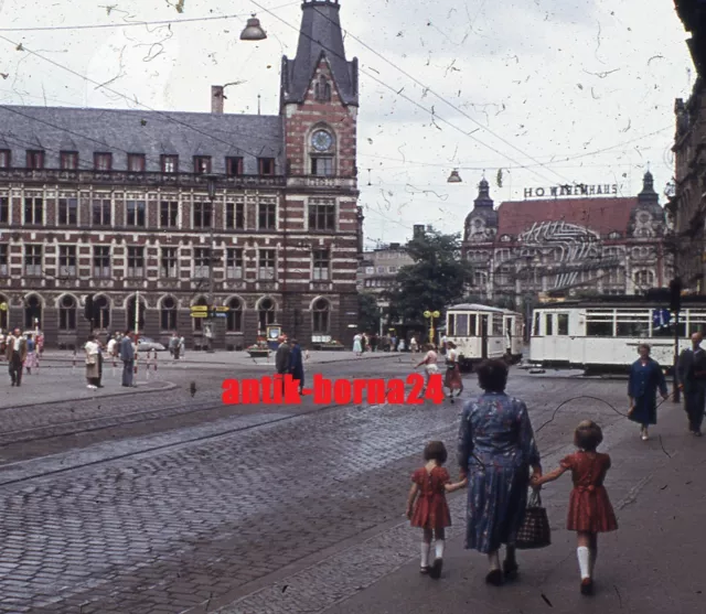 Orig. Farbdia Color slide Straßenbahn Tram Erfurt Thüringen 50er Jahre HO uvm.