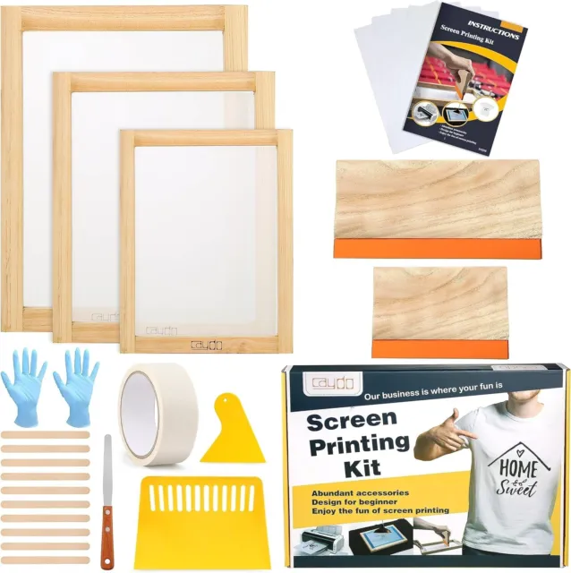 23 Pieces Screen Printing Starter Kit Include 3 Different Size of Wood Silk Scre