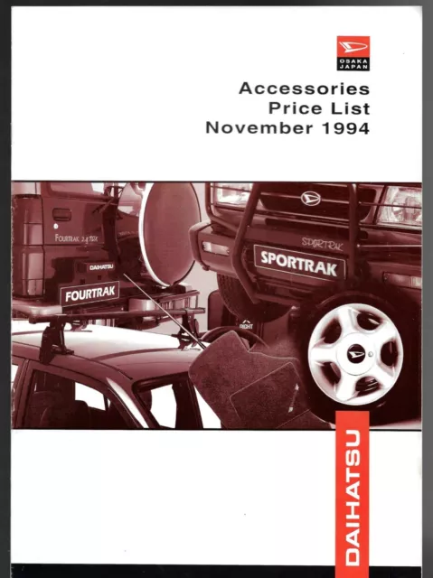 Daihatsu Accessories Prices & Part Numbers 1994-95 UK Market Brochure