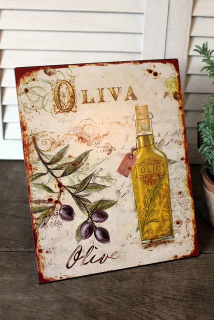 Shabby Letrero de Metal Olivas Placa Decorativa Decoración Pared Retro Nostalgia