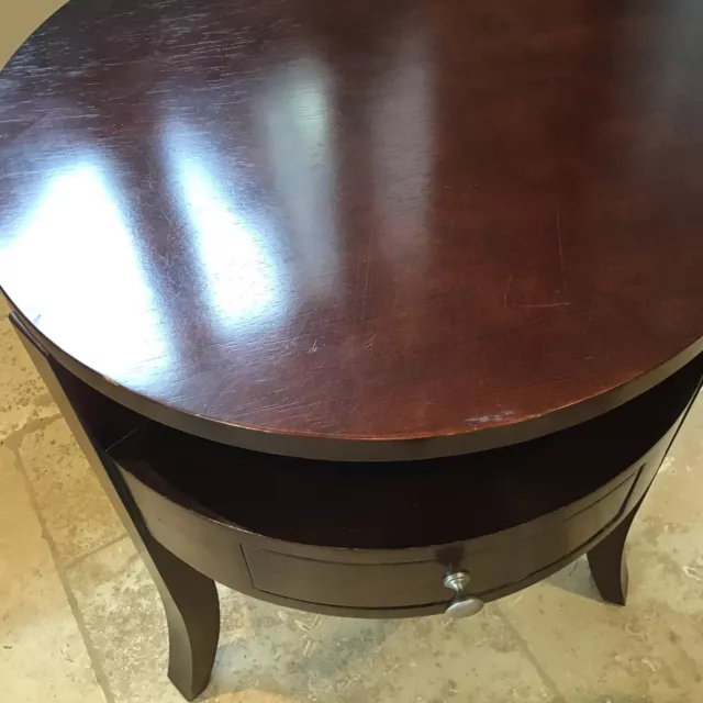 Retro Solid Mahogany Round  Accent Table Occasional Side Table With Drawer