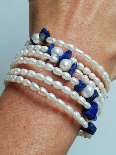 Bracelet en perles d'eau douce et lapis lazulli