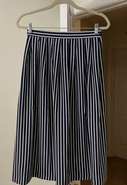 Vintage 80's Leslie Faye Skirt Silky Satin Artsy Navy Striped Coastal 10P