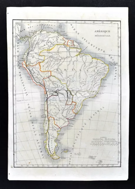 1830 Langlois Atlas Map South America Brazil Argentina Peru Colombia Patagonia