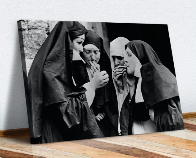 Nuns Smoking Vintage Picture Canvas Wall Art Print Artwork Framed Poster