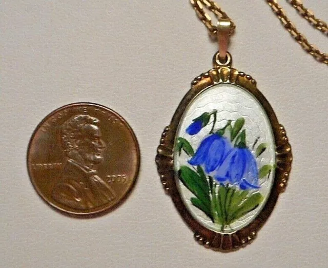 1960s Swedish Sterling Enameled Floral Pendant 17" Chain ANA Nordiska Affineriet