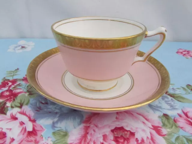 Crown Staffordshire Superb Pink & Gold Tea Cup & Saucer Duo Fine Bone China