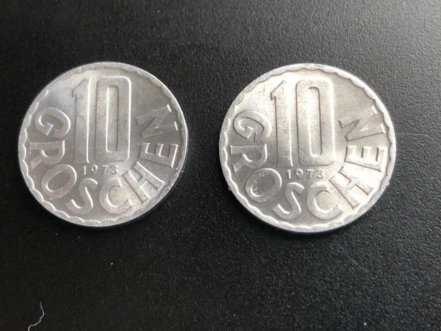 Two 1973 Austria 10 Groschen Imperial Eagle Austrian Shield Coins 2