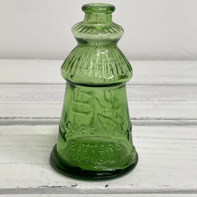 Vintage 70s Wheaton NJ Green Glass Cape May Bitters Ink Well Bottle 1970s