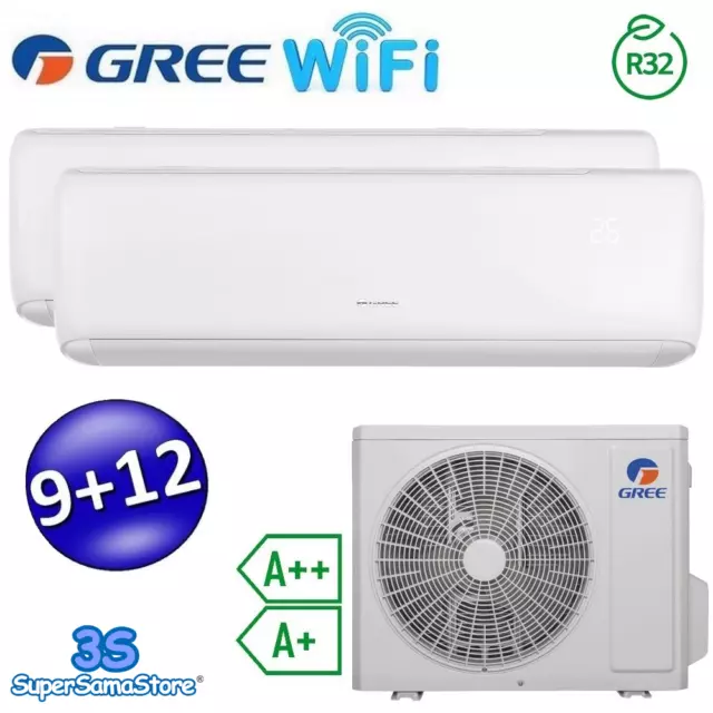 3S Climatiseur Gree Ari Dual Split 9000+12000Btu Inverter Wifi R32 Classe A++/A+