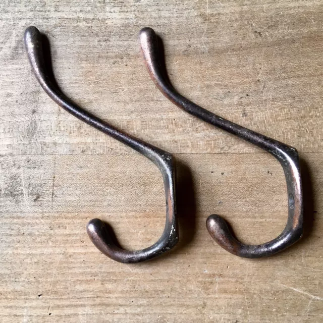 Pair Antique Coat Hooks Victorian Cast Iron Vintage Original Old Salvage