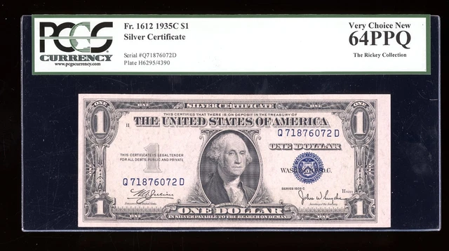 DBR 1935-C $1 Silver Fr. 1612 QD Block PCGS 64 PPQ Serial Q71876072D
