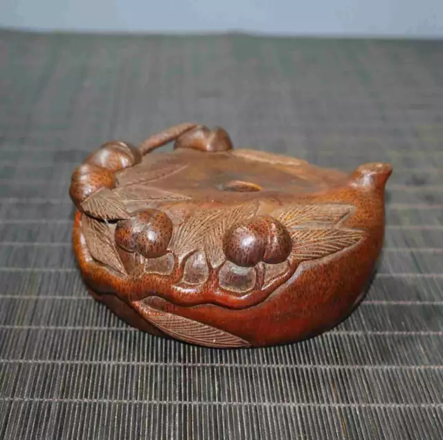 Collection Chinese Bamboo Hand-carved Exquisite Longevity Peach Water Droppe文房水滴