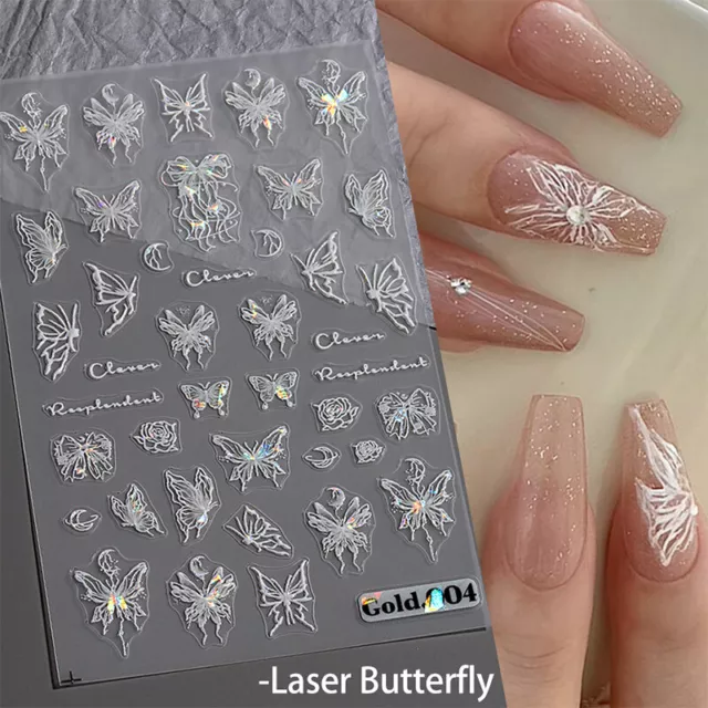 5d Nail Art Stickers Decals Embossed Butterflies Floral Wedding Decoration