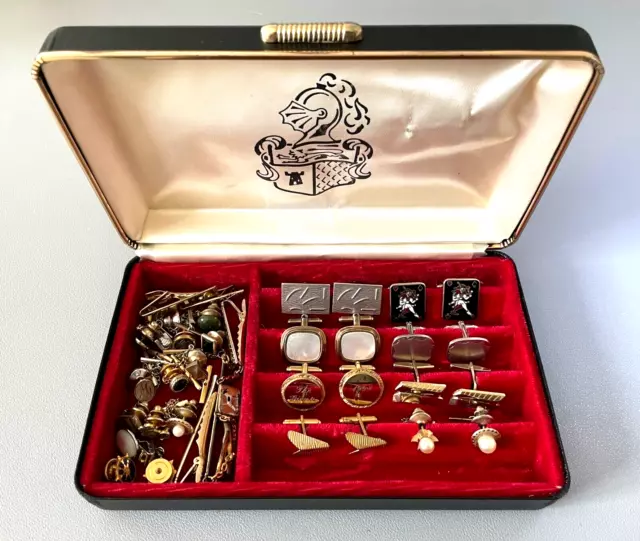 Lot of Vintage Cufflinks Tie Bar Clips with Box Case