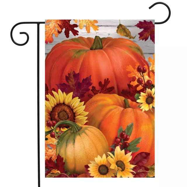 Autumn Pumpkin Trio Garden Flag Sunflowers Fall 12.5" x 18" Briarwood Lane