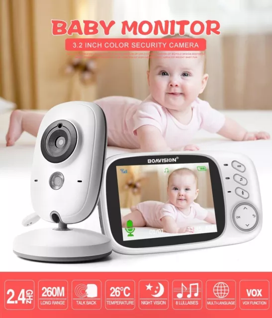 Monitor de Bebe Inalambrico 2.4G Pantallo LCD de 3.2 Pulgadas y Visión Nocturna 2