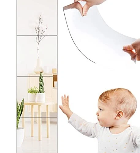 Full Length Wall Mirror Tiles12"x 12" x 4 Pcs Acrylic Mirror Wall-Mounted Non...