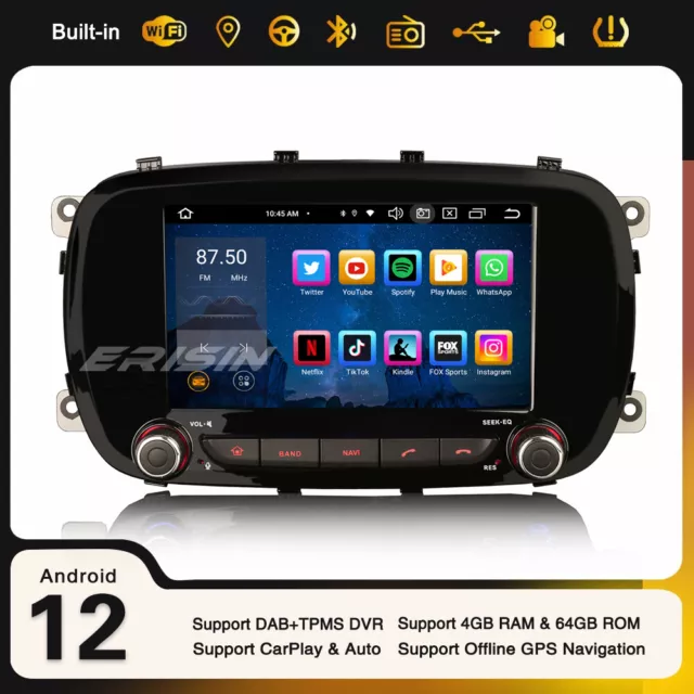 8-Cœur Android 12 CarPlay Autoradio 64Go Navi WiFi Canbus DAB+ Camera Fiat 500X