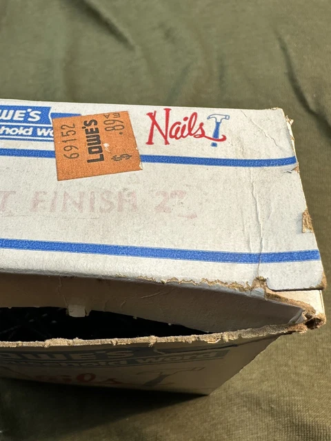 Vintage box of nails - Lowe's Your Household Word.  Open box.  6D Finishing 2in. 16