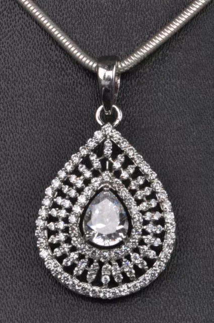 3.50Ct D/VVS1 Pear Shape Solitaire With Accents Pendant In 925 Sterling Silver