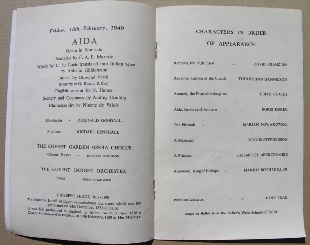 1949 AIDA Verdi Doris Doree Marko Rothmuller Edith Coates David Franklin COVENT