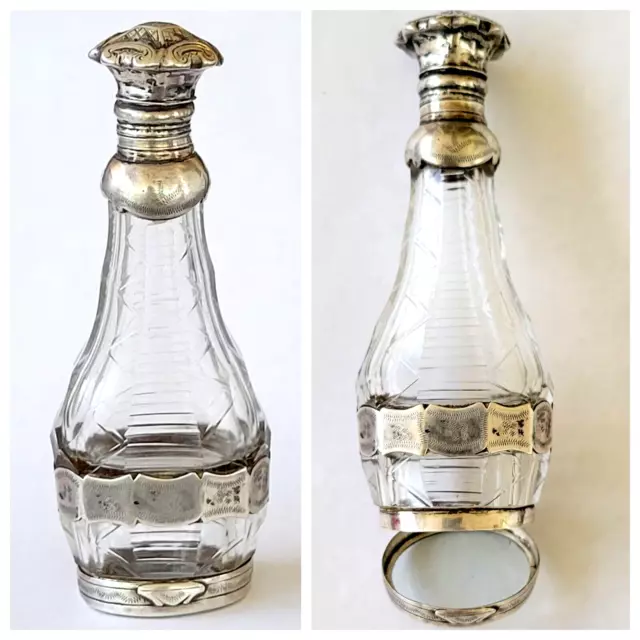 Antique Dutch Cut Glass Sterling Silver Perfume Bottle & Snuff Box Combination.