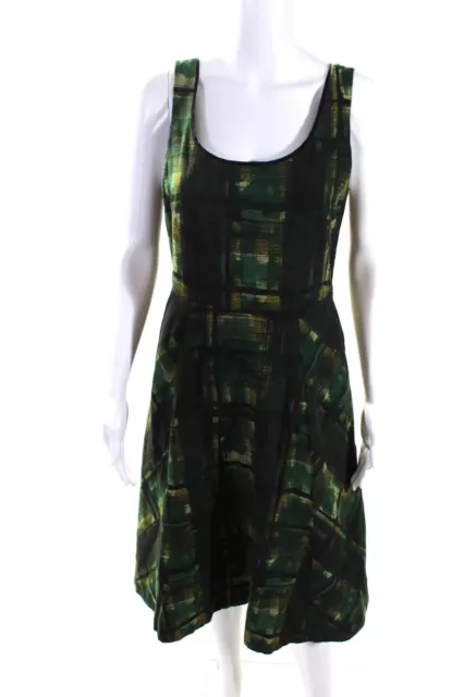 Maeve Anthropologie Womens Striped Print Zipped Fit & Flare Dress Green Size 6