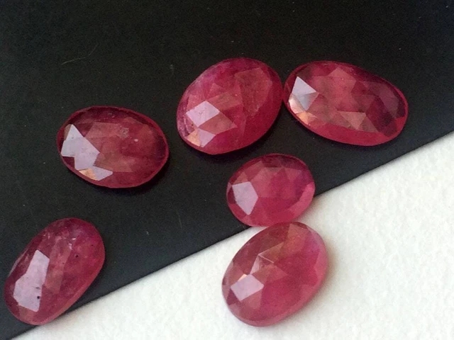 6.5x7.9mm-8.5x10.7mm Rubin Glas Gefüllt Facettiert Oval Cabochons, Flach Hinten