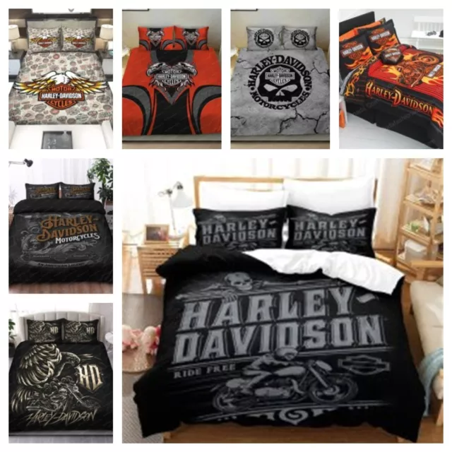 Harley-Davidson Doona Quilt Duvet Cover Set Pillowcase Single Double Queen Size 2