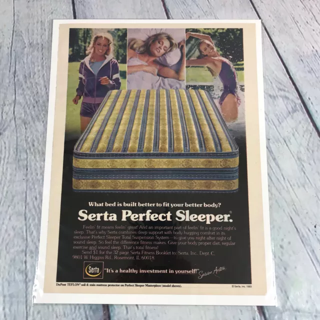 Vintage 1983 Serta Mattress Susan Anton Print Ad Genuine Magazine Advertisement