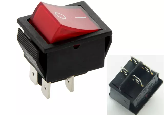 Rocker Switch 16A 240V, 20A 125V RED ON-OFF Double Pole 4 Pin  ILLUMINATED C4