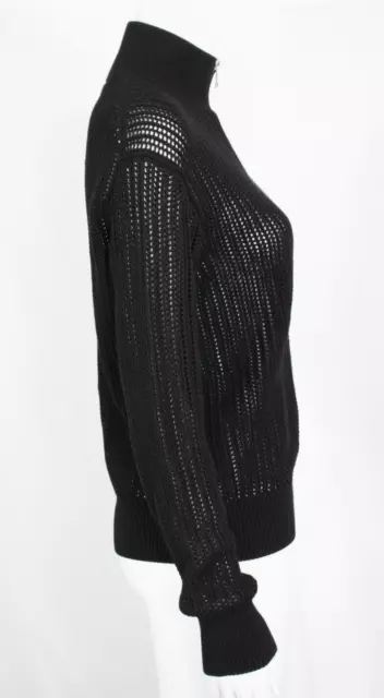 MONCLER Black Cotton Open-Weave Sheer Knit Zip-Front Cardigan Sweater M 3