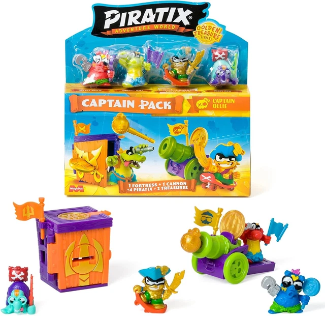 PIRATIX - Pack 4 Figurines Trésor D'or - Dont 1 Surprise Golden Beard - 4 Accessoires - Collection - Dès 3 Ans