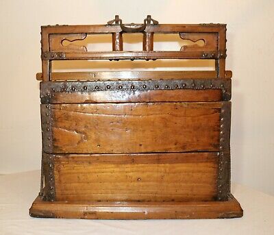 LARGE antique 1700's Chinese handmade wood wrought iron wedding dowry box chest