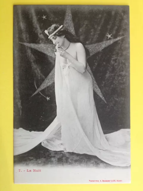 cpa 1900 Phot. BERGERET & Cie NANCY La NUIT stars young woman nude veil