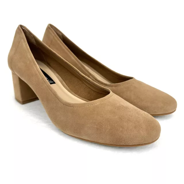 Steve Madden Womens Tour Classic Pump Shoes Camel Suede Block Heels Size 8.5