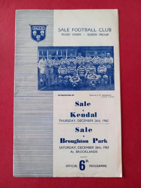 Sale RUFC double programme from Christmas 1963 - v Kendal and v Broughton Park