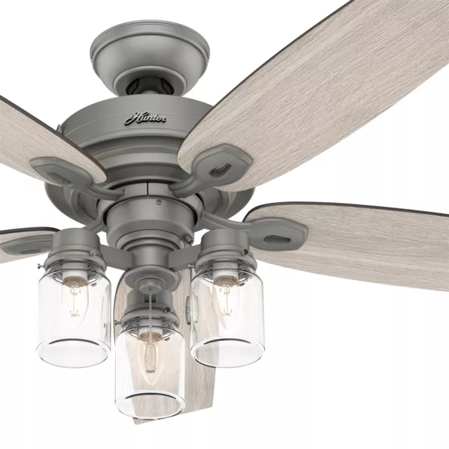 Hunter Fan 52 inch Casual Matte Nickel Ceiling Fan with Light Kit and Pull Chain
