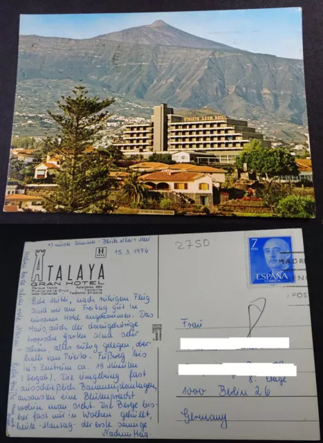 Postal Puerto La Cruz Tenerife 1976 Atalaya Gran Hotel Canarias Postcard Cc03701