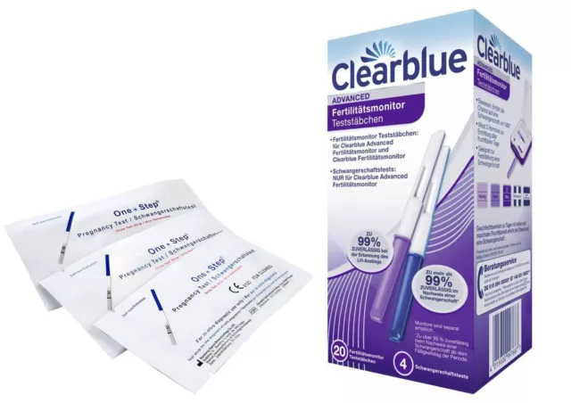 Clearblue Advanced Fertilitätsmonitor Teststäbchen 20+4 + 20 Frühtests 10 miu/ml