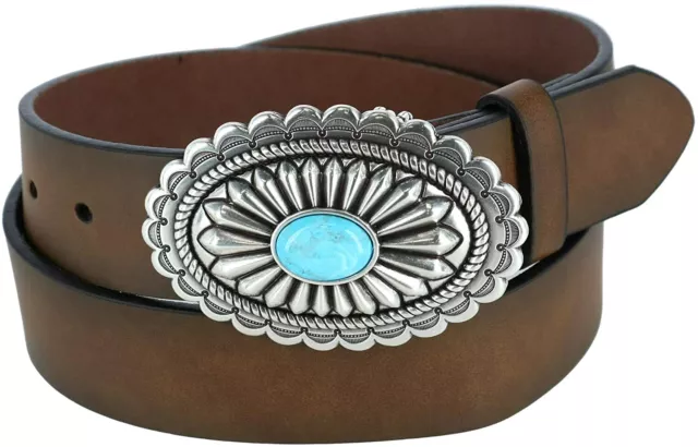 Ariat Womens Oval Turquoise Center Concho Classic Leather Belt