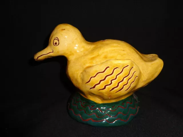 Susan Campbell Pennsylvania Redware Pottery Duck Bank Figurine, 1996, Signed