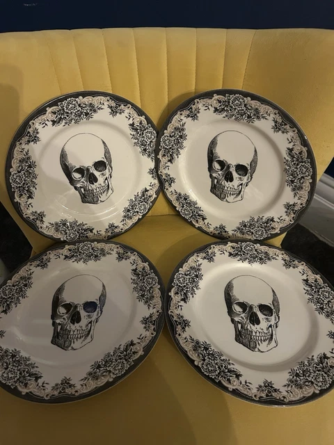 Denby Dinner Plates Tk Maxx SET OF Skull Floral Border Royal