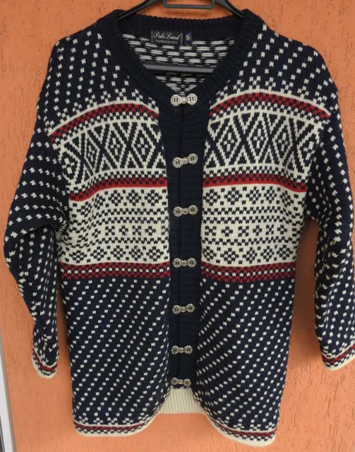 Vintage POLO Land Fair Isle Nordic Knit Cardigan Sweater Wool Made in England (S