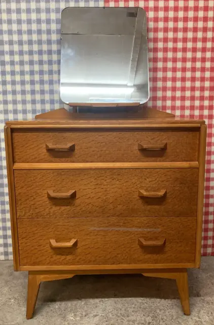 Retro Mid Century G Plan Brandon Light Oak Dressing Table 3 Drawers & Mirror